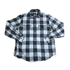 J Crew Flannel Shirt Mens Large Plaid Grey Check 90s Y2K Sportsmen Buttons